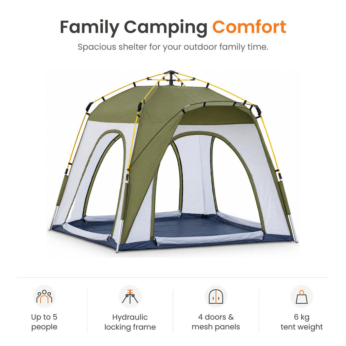 TREKCAMP Auto Family Tent — Green / White — Poster 2 of 13