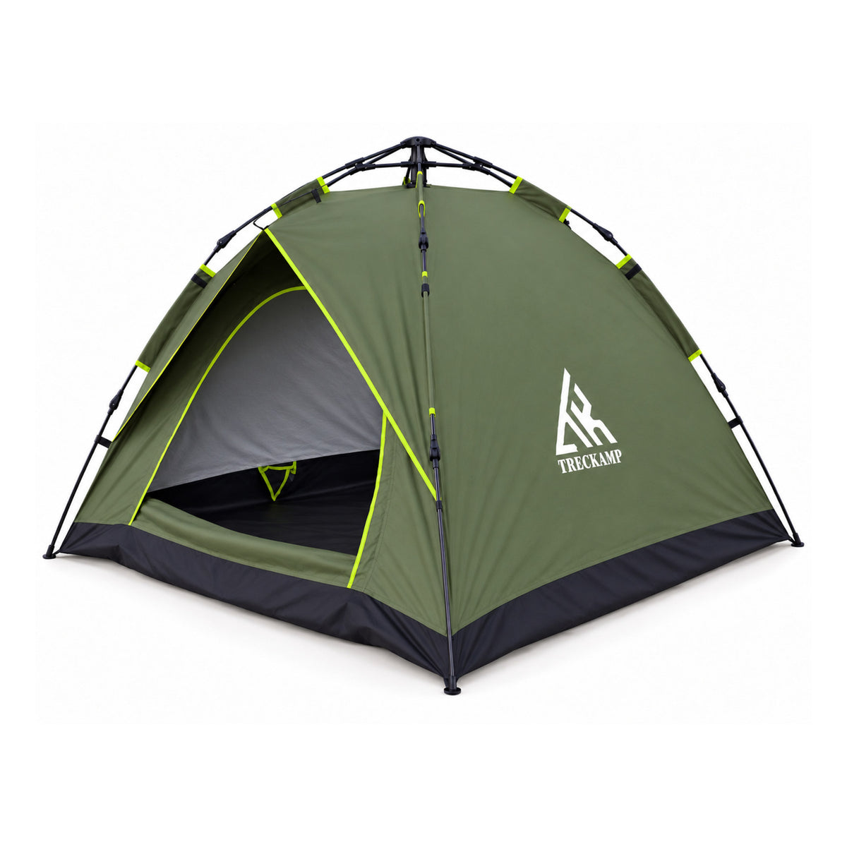 TREKCAMP Olive Green Auto Hydraulic Tent — Main product view showing the dome tent and integrated fiberglass hydraulic frame