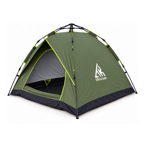 TREKCAMP Olive Green Auto Hydraulic Tent — Main product view showing the dome tent and integrated fiberglass hydraulic frame