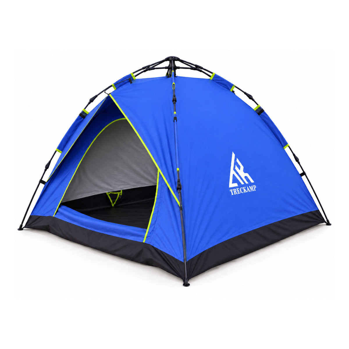 TREKCAMP Royal Blue Auto Hydraulic Tent — Main product view showing the dome tent and integrated fiberglass hydraulic frame