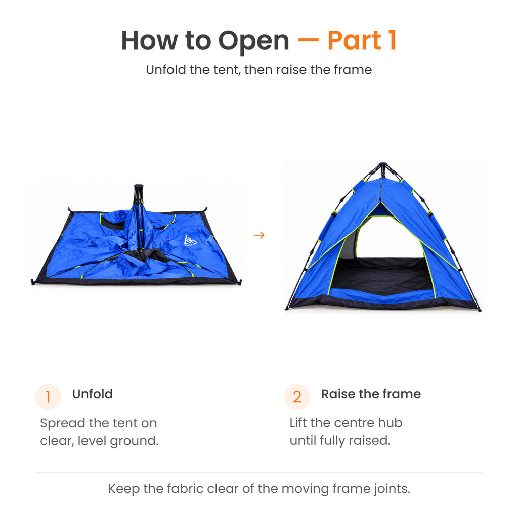 TREKCAMP Royal Blue Auto Hydraulic Tent — How to open part 1: unfold tent and raise hydraulic frame