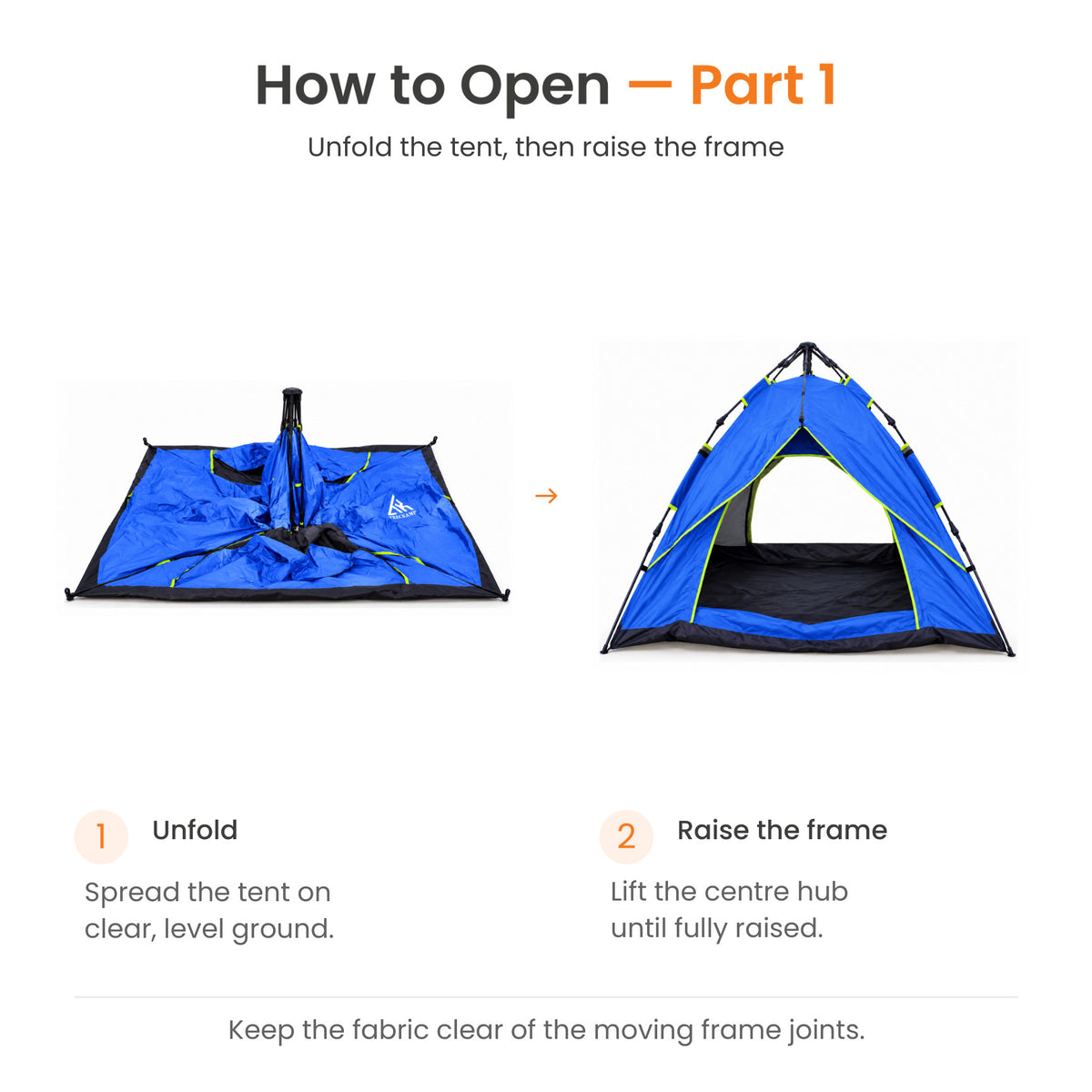 TREKCAMP Royal Blue Auto Hydraulic Tent — How to open part 1: unfold tent and raise hydraulic frame