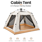 TREKCAMP Automatic Cabin Tent, 4–5 person family shelter with quick setup, two doors and ventilation