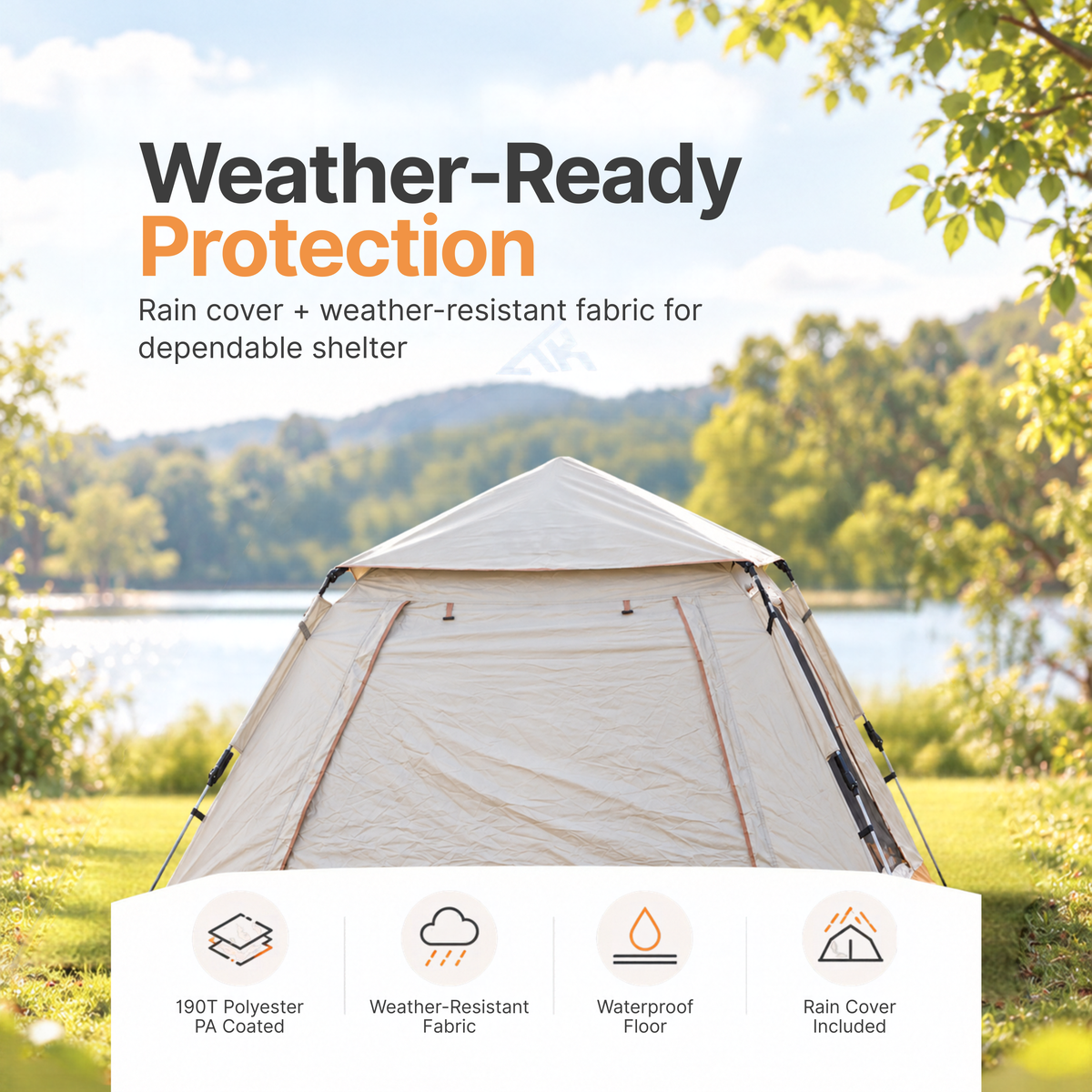 TREKCAMP Cabin Tent rain cover and weather-resistant PA-coated polyester fabric, waterproof floor