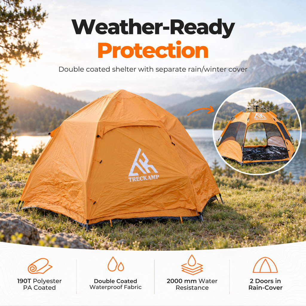 TREKCAMP orange rain cover, 190T PA-coated polyester and 2000 mm water-resistance fabric