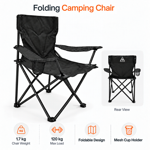 TREKCAMP Folding Camping Chair Black - features