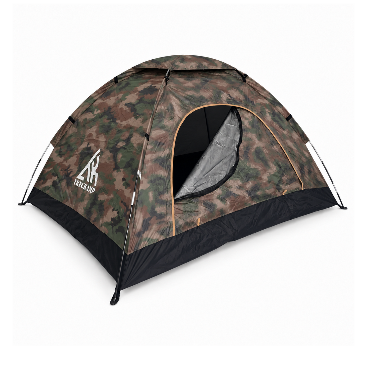 Camouflage TREKCAMP Manual Camping Tent isolated front/side view on white background