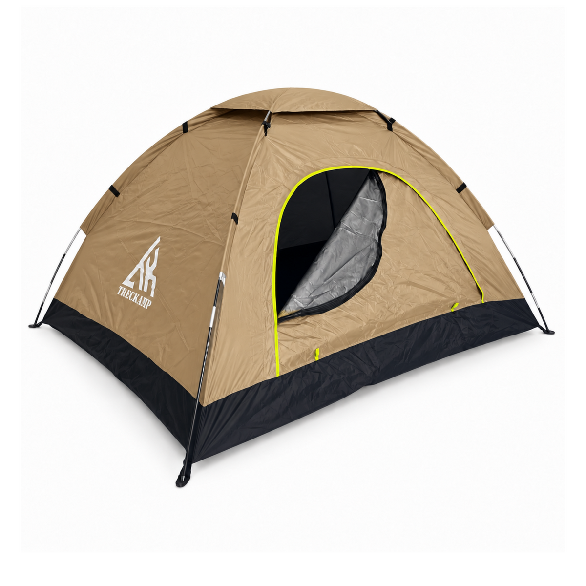Dark Beige TREKCAMP Manual Camping Tent isolated front/side view on white background