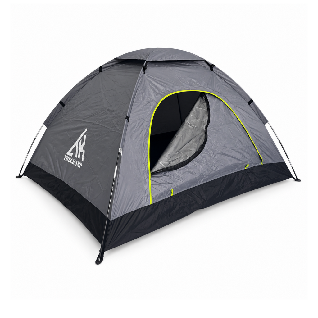 Dark Grey TREKCAMP Manual Camping Tent isolated front/side view on white background
