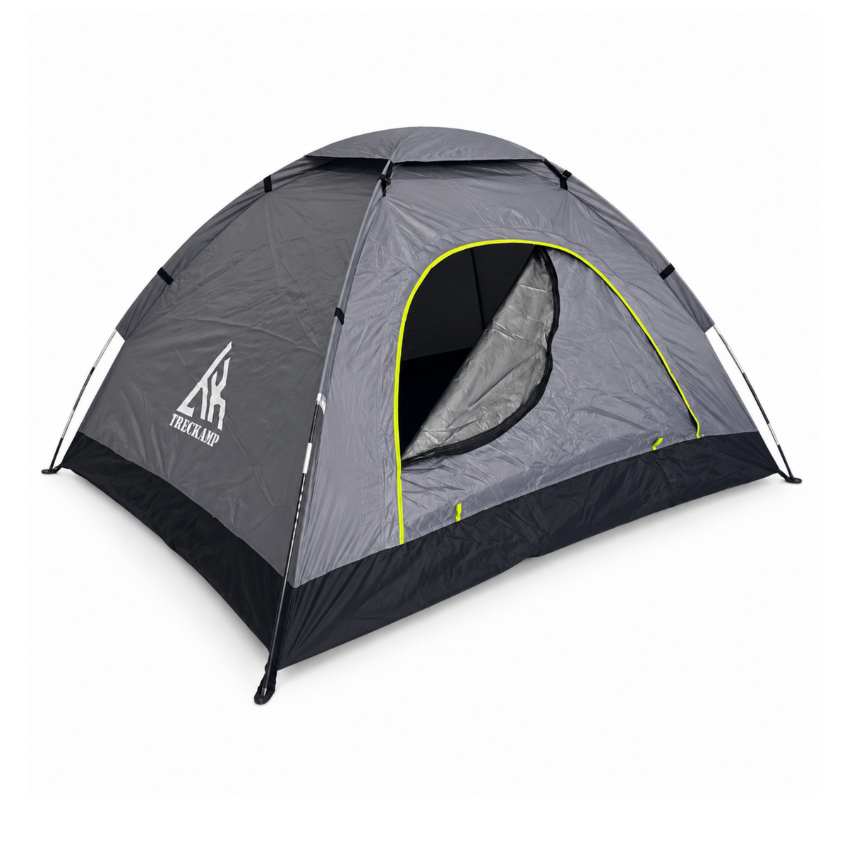 Dark Grey TREKCAMP Manual Camping Tent isolated front/side view on white background
