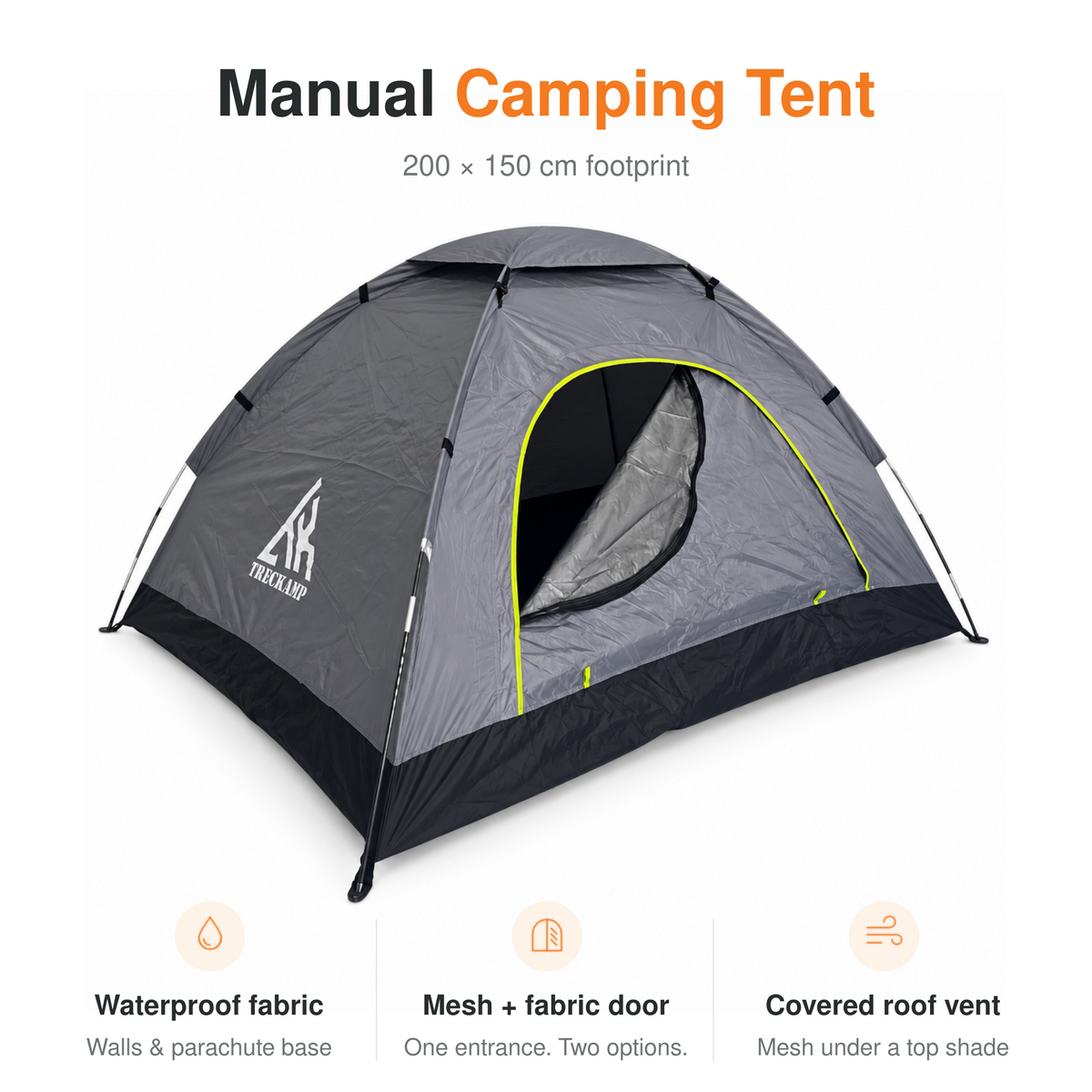 Dark Grey TREKCAMP Manual Camping Tent manual camping tent waterproof fabric and mesh door product features