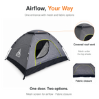 Dark Grey TREKCAMP Manual Camping Tent mesh and fabric door, covered roof ventilation