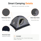 Dark Grey TREKCAMP Manual Camping Tent fiberglass frame, waterproof parachute-style floor, ropes pegs and carry bag