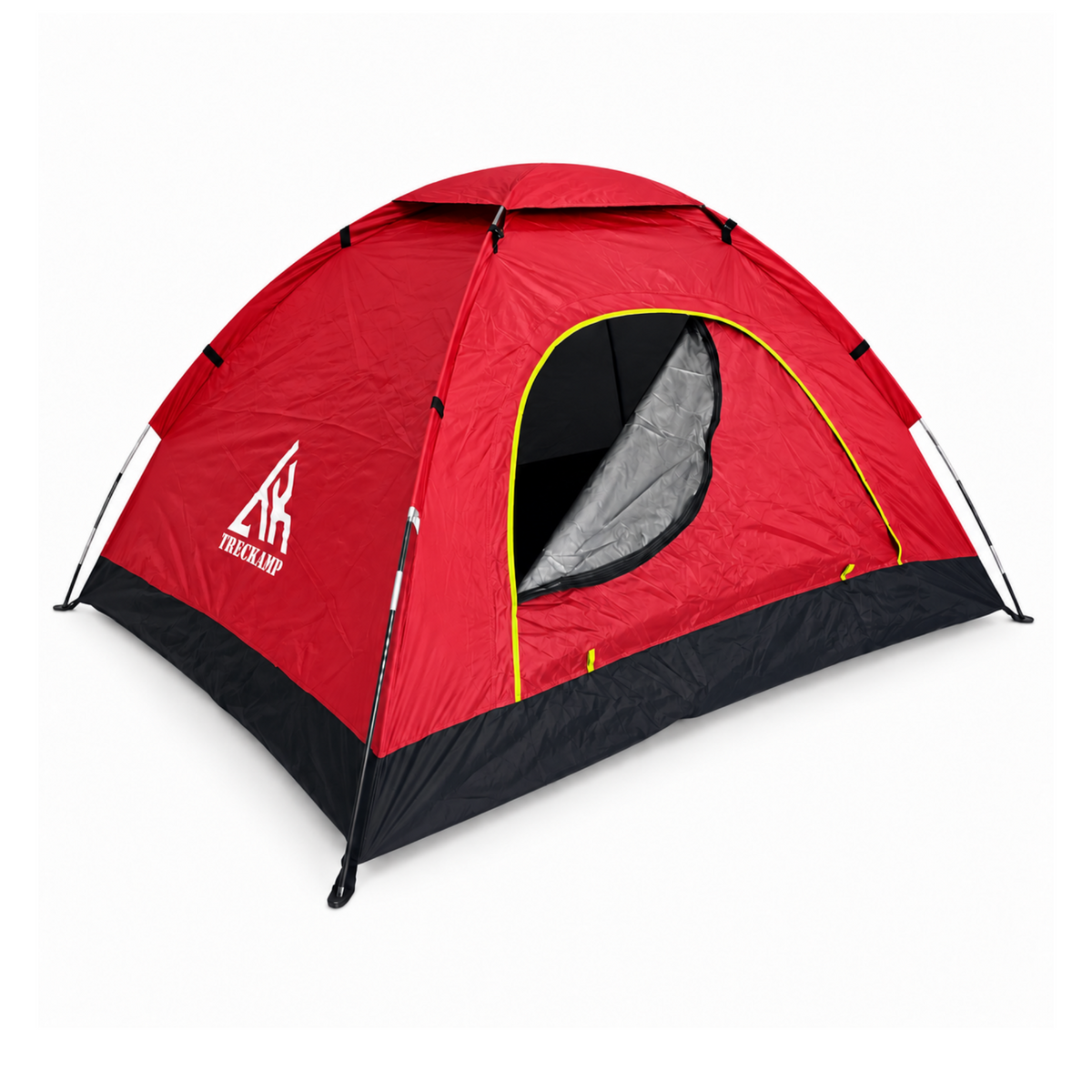 Vibrant Red TREKCAMP Manual Camping Tent isolated front/side view on white background