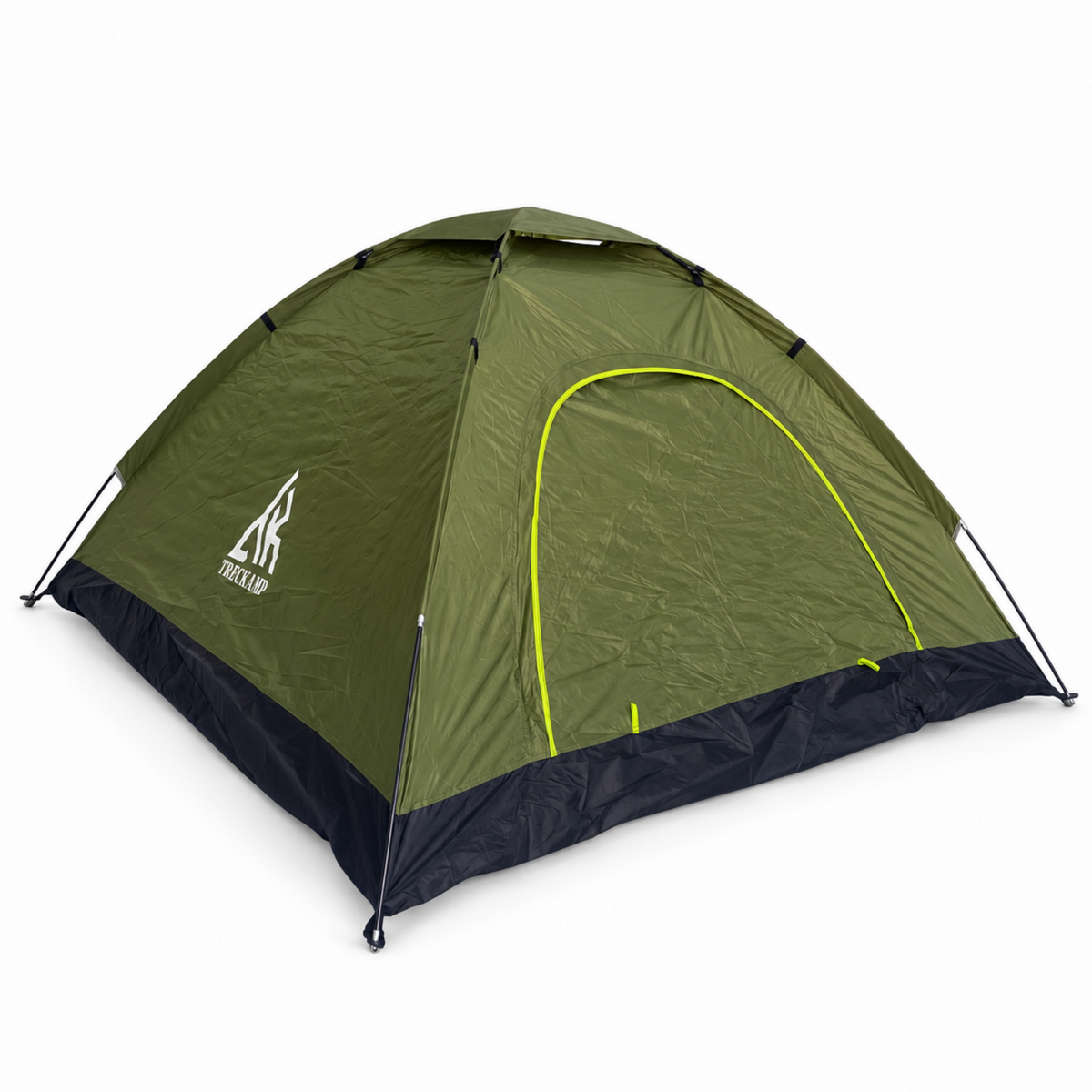 Olive Green TREKCAMP manual camping tent on white background – 200 × 200 cm